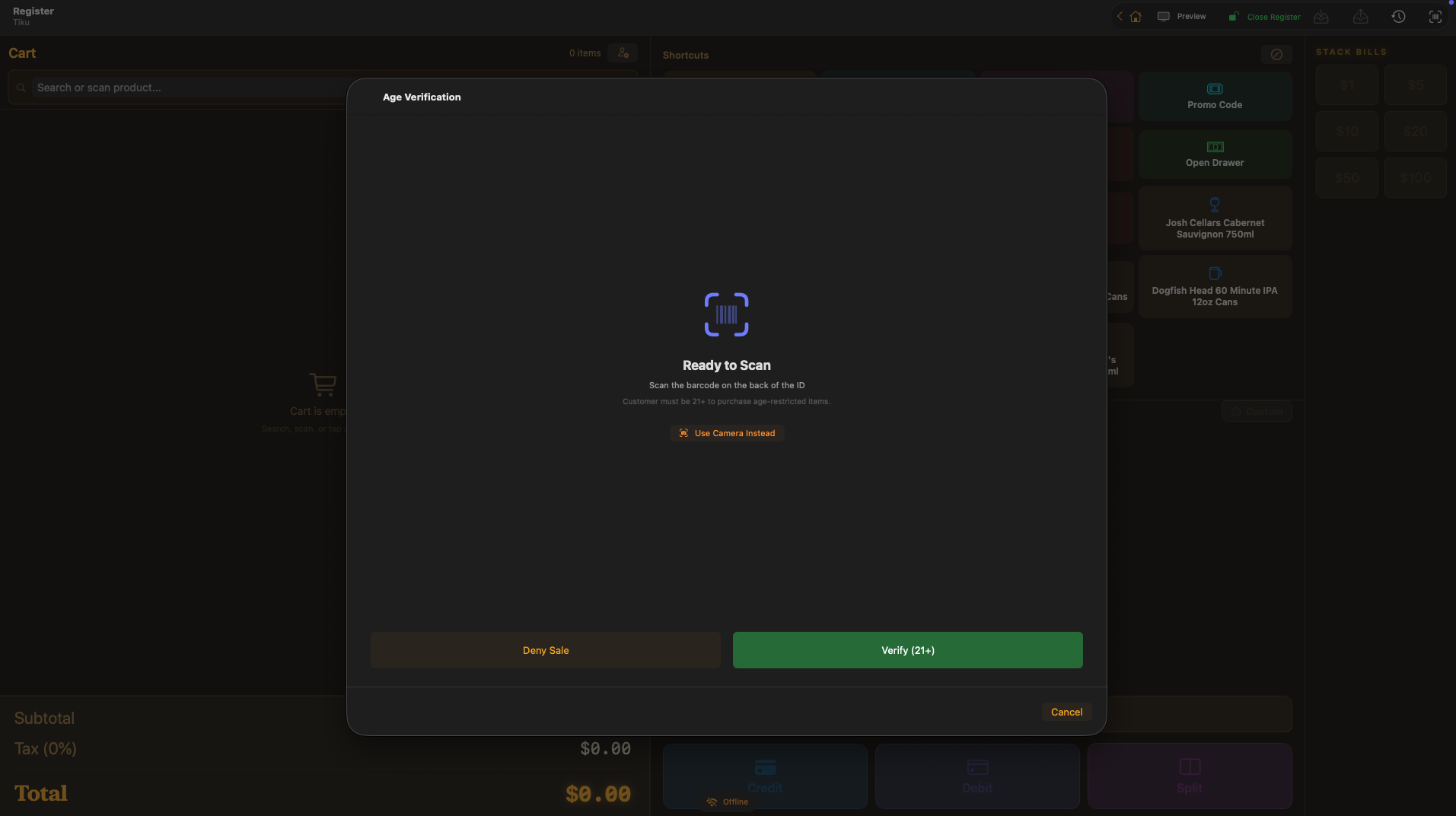 Ambix POS Age Verification screen