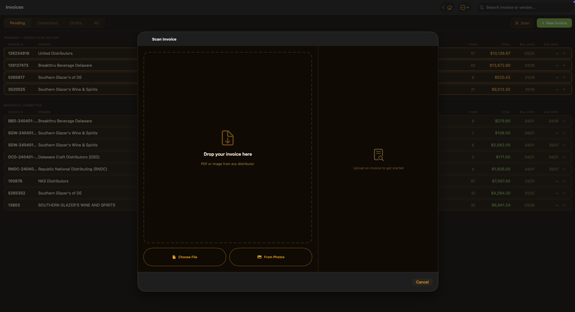 Ambix POS Invoice Scanning screen