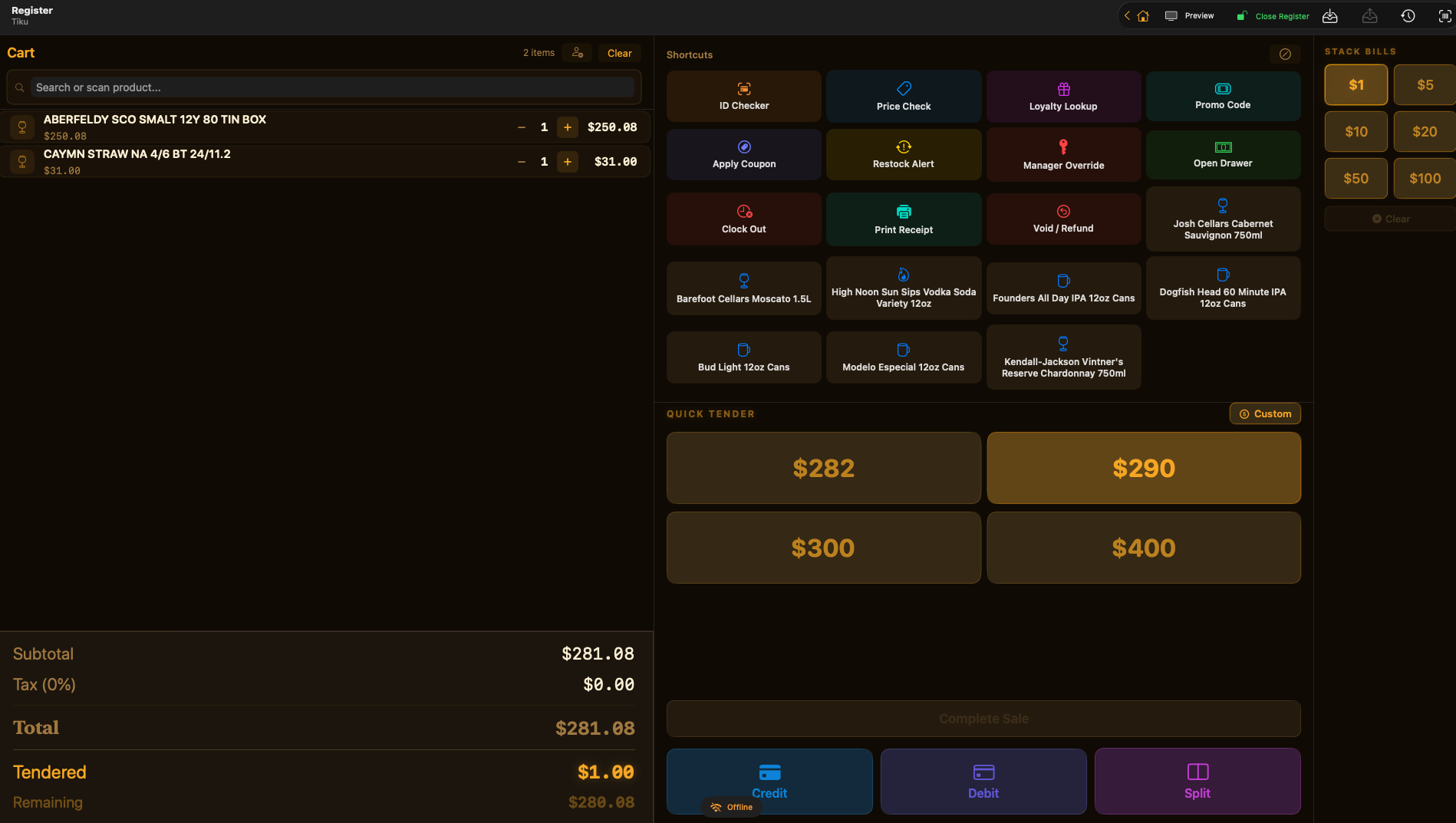 Ambix POS Register checkout screen